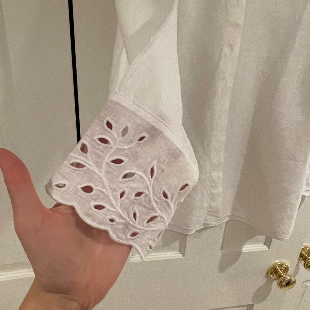 Massimo Dutti white linen shirt with embroidered lace collar - Picture 4 of 7
